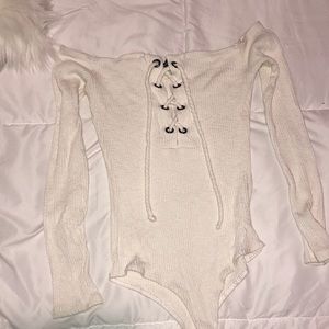 Off the shoulder lace up bodysuit
